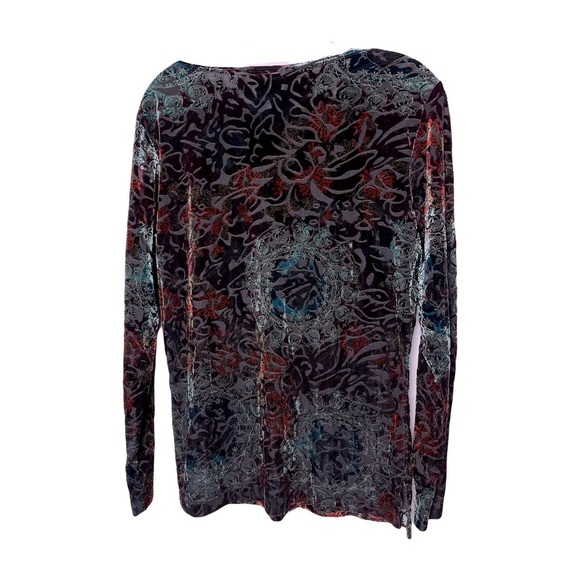 Chico’s Design | Multicolor Velvet Floral Burnout Long Sleeve Top, Sz 1 (Medium) - Picture 3 of 6